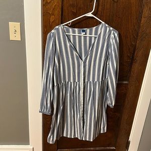 Old Navy cotton  blend button front baby doll BoHo peasant striped dress L